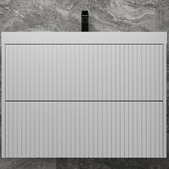 Style Line Тумба с раковиной Стокгольм 80 подвесная белый рифленый софт – фотография-1